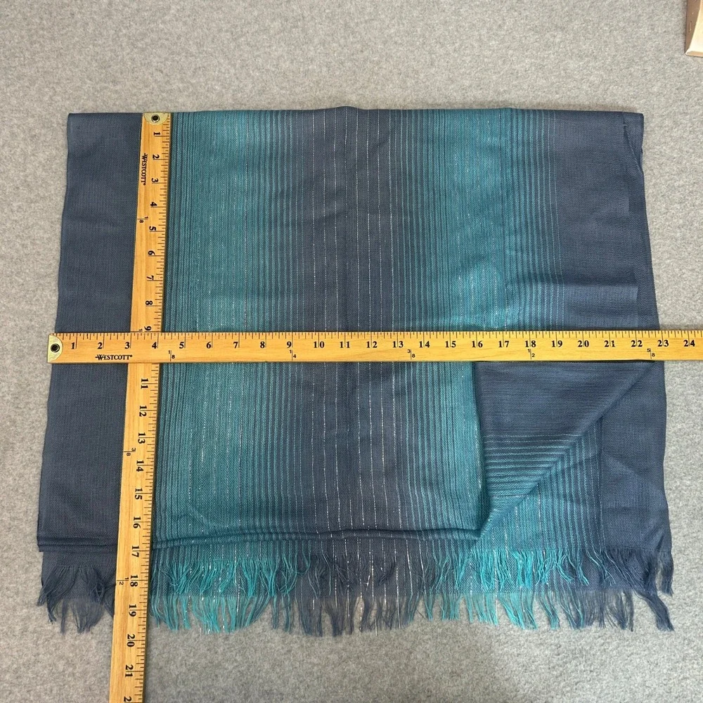 Blue Teal Metallic Silver Stripe‎ Scarf Shawl Fringe 76